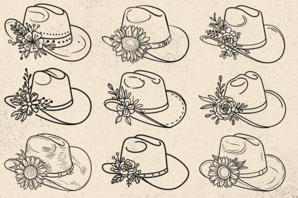 Cowboy Hat with Flowers SVG for Real Embroidery Projects